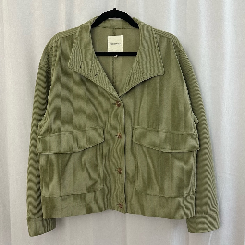 Avec Les Filles Sage Green Relaxed Oversized Corduroy Jacket Womens Size Large